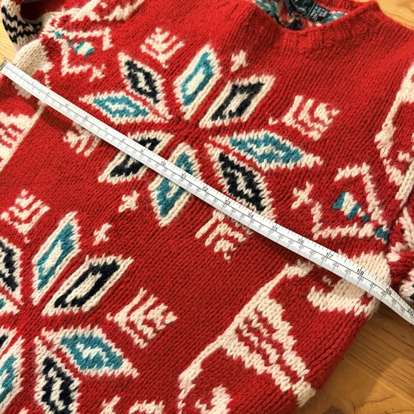 Vintage Rare Ralph Lauren Hand-Knit Nordic Snowflake 90s Polo Sweater - Picture 8 of 8